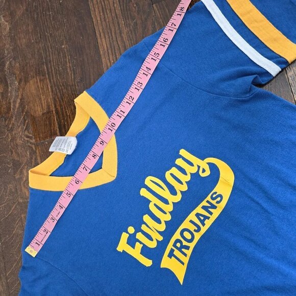 Vintage 90s Findlay Ohio Trojans Cheer Athletic Tshirt Blue Yellow Retro - Picture 3 of 11